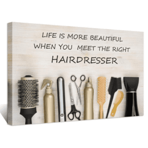 Hairdresser quote on a wooden board with hairdresser tools
