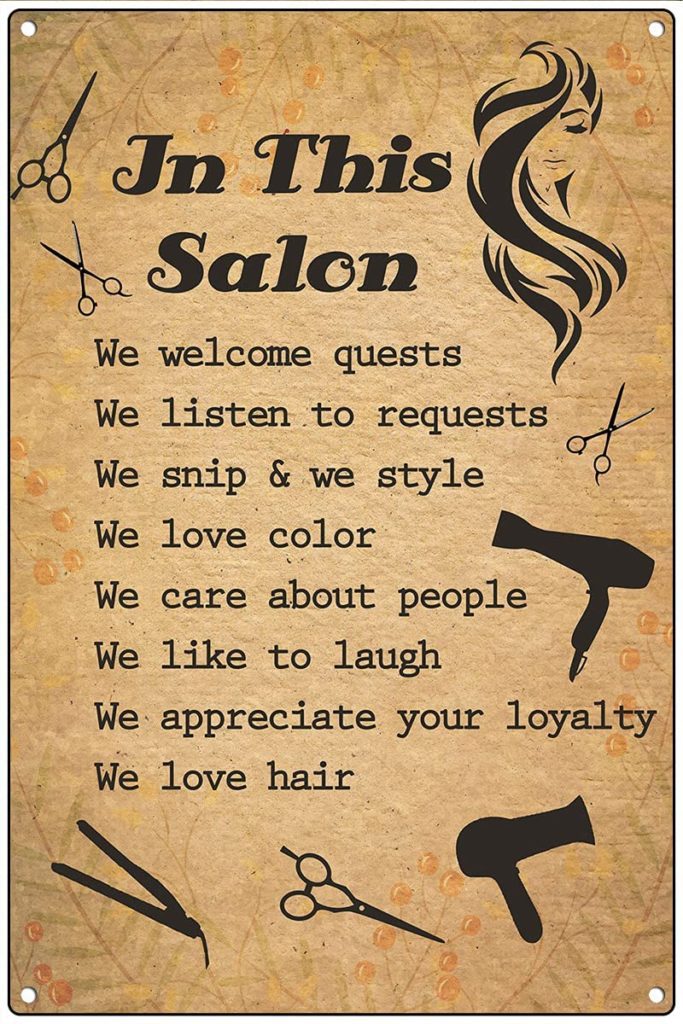 "In this salon" infographic in brown